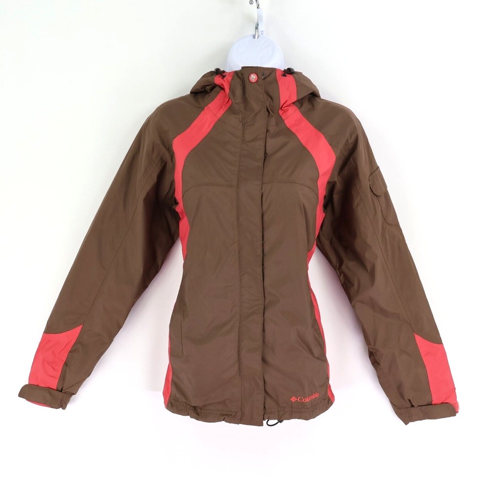 Columbia Windbreaker Hooded Womens Size S Brown Waterproof Breathable Omni-Tech